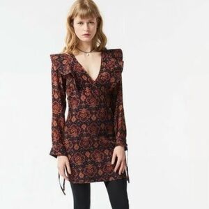 NWT-ANTIK BATIK-Mylo Ruffle-Trimmed Printed Crepe Mini Dress